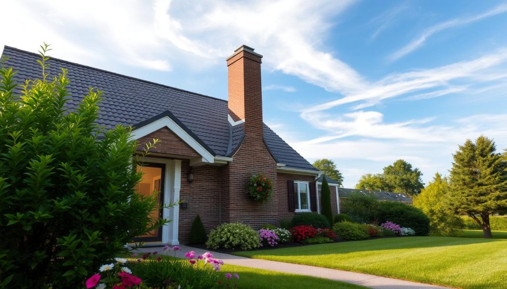 A cozy home's exterior in Wassenaar, with a prominent chimney taking center stage. In the foreground, a warm and inviting doorway beckons, framed by lush greenery. The middle ground showcases a beautifully manicured lawn, dotted with vibrant flowers. In the background, a tranquil sky with soft, wispy clouds sets the scene. The lighting is soft and natural, casting a gentle glow over the entire composition. The overall atmosphere conveys a sense of comfort, cleanliness, and the opportunity to request a free estimate or roofing inspection. A cozy home's exterior in Wassenaar, with a prominent chimney taking center stage. In the foreground, a warm and inviting doorway beckons, framed by lush greenery. The middle ground showcases a beautifully manicured lawn, dotted with vibrant flowers. In the background, a tranquil sky with soft, wispy clouds sets the scene. The lighting is soft and natural, casting a gentle glow over the entire composition. The overall atmosphere conveys a sense of comfort, cleanliness, and the opportunity to request a free estimate or roofing inspection.