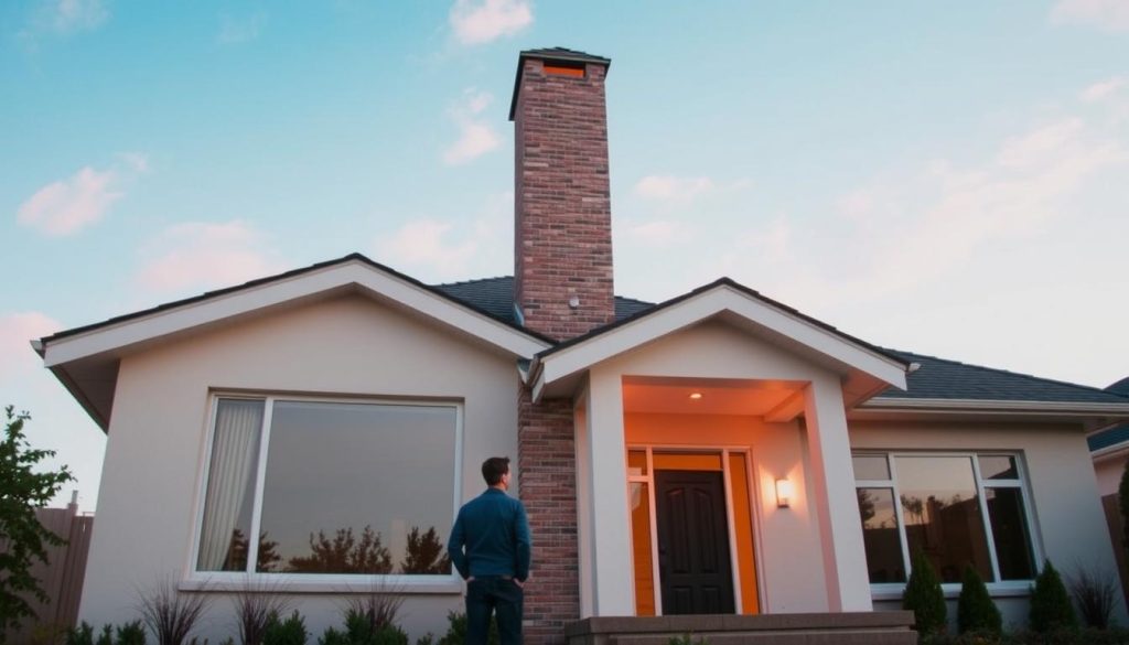 A modern, well-designed home exterior with a prominent chimney against a clear sky. The chimney is the focal point, with a warm, inviting atmosphere. The front of the house features a clean, minimalist design with large windows and a neutral color palette. In the foreground, a person is standing near the entrance, considering getting a free, no-obligation quote for chimney removal services. The image conveys a sense of professionalism, reliability, and accessibility for the homeowner. A modern, well-designed home exterior with a prominent chimney against a clear sky. The chimney is the focal point, with a warm, inviting atmosphere. The front of the house features a clean, minimalist design with large windows and a neutral color palette. In the foreground, a person is standing near the entrance, considering getting a free, no-obligation quote for chimney removal services. The image conveys a sense of professionalism, reliability, and accessibility for the homeowner.